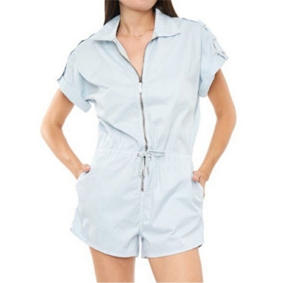 Pistola Shorts Romper in Sky Blue MEG ZIP FRONT ROMPER Women’s Size M EUC - Picture 1 of 16